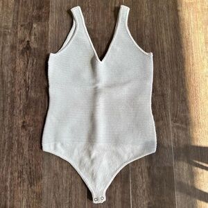 Abercrombie & Fitch Cream Ribbed V-Neck Bodysuit